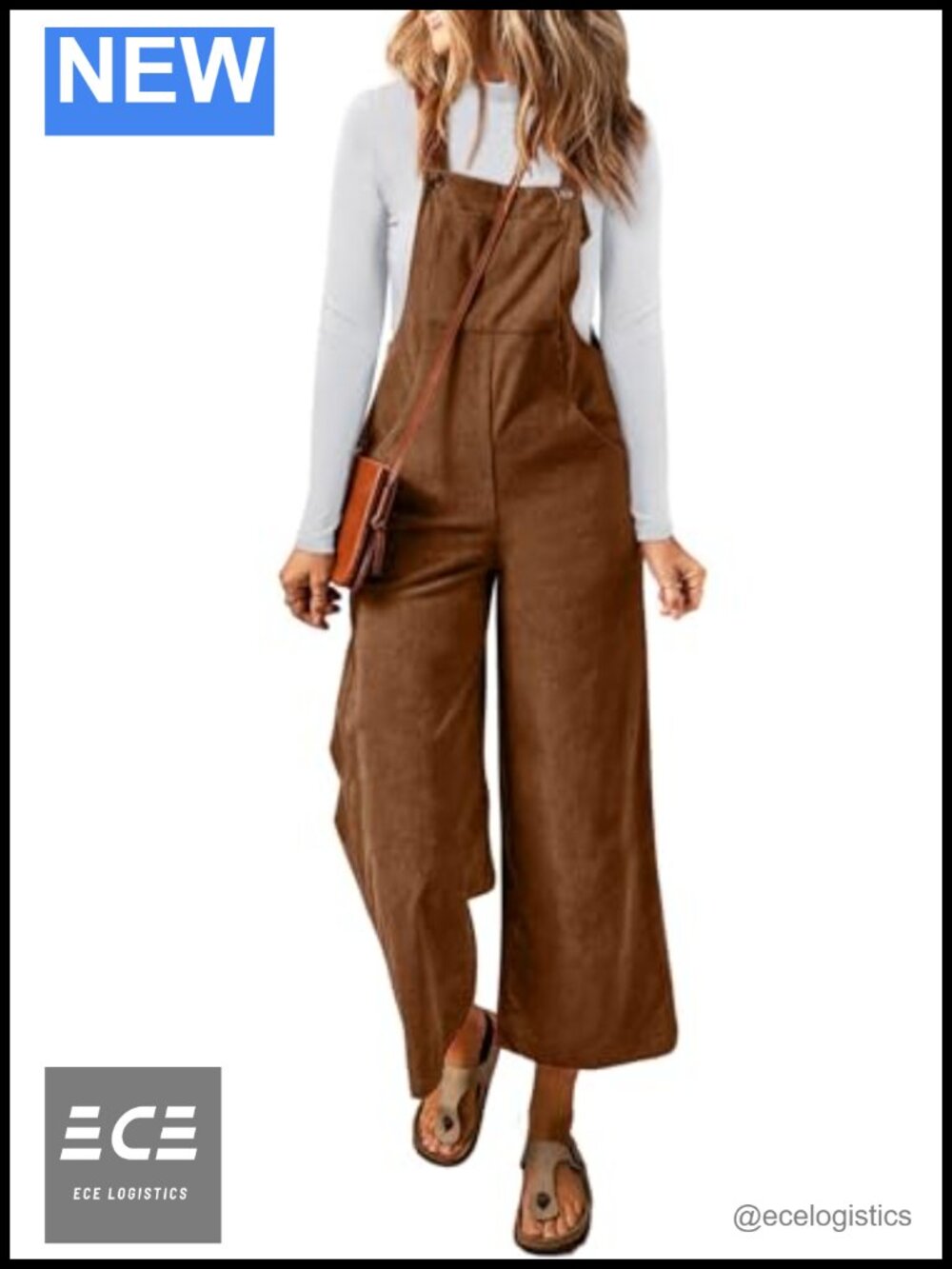 Happy Sailed Women Corduroy Overalls Adjustable Strap Wide Leg Jumpsuit